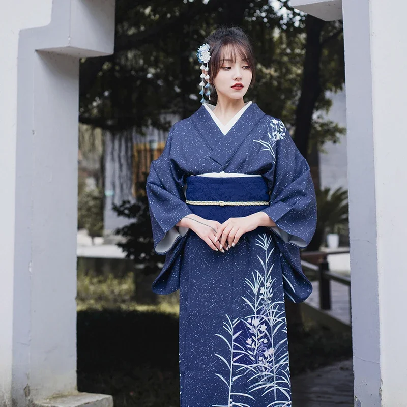 Japanese Women Formal Wear - Women's Japanese Traditional Kimono Blue Color