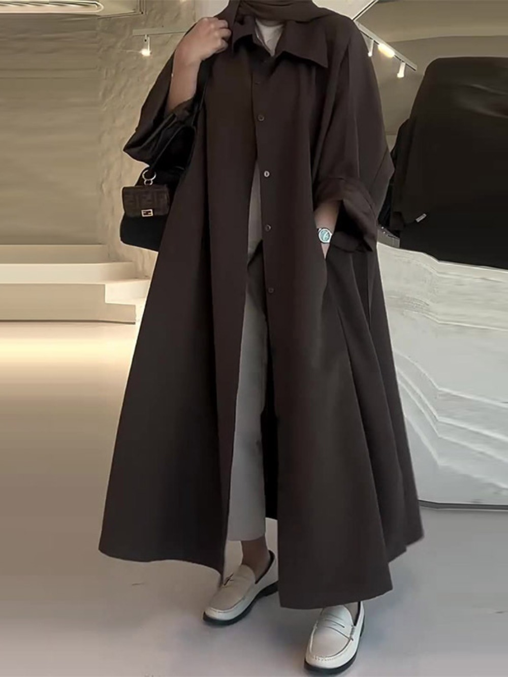 Trench Coat Formal - Eid Muslim Women Abaya Trench Coat