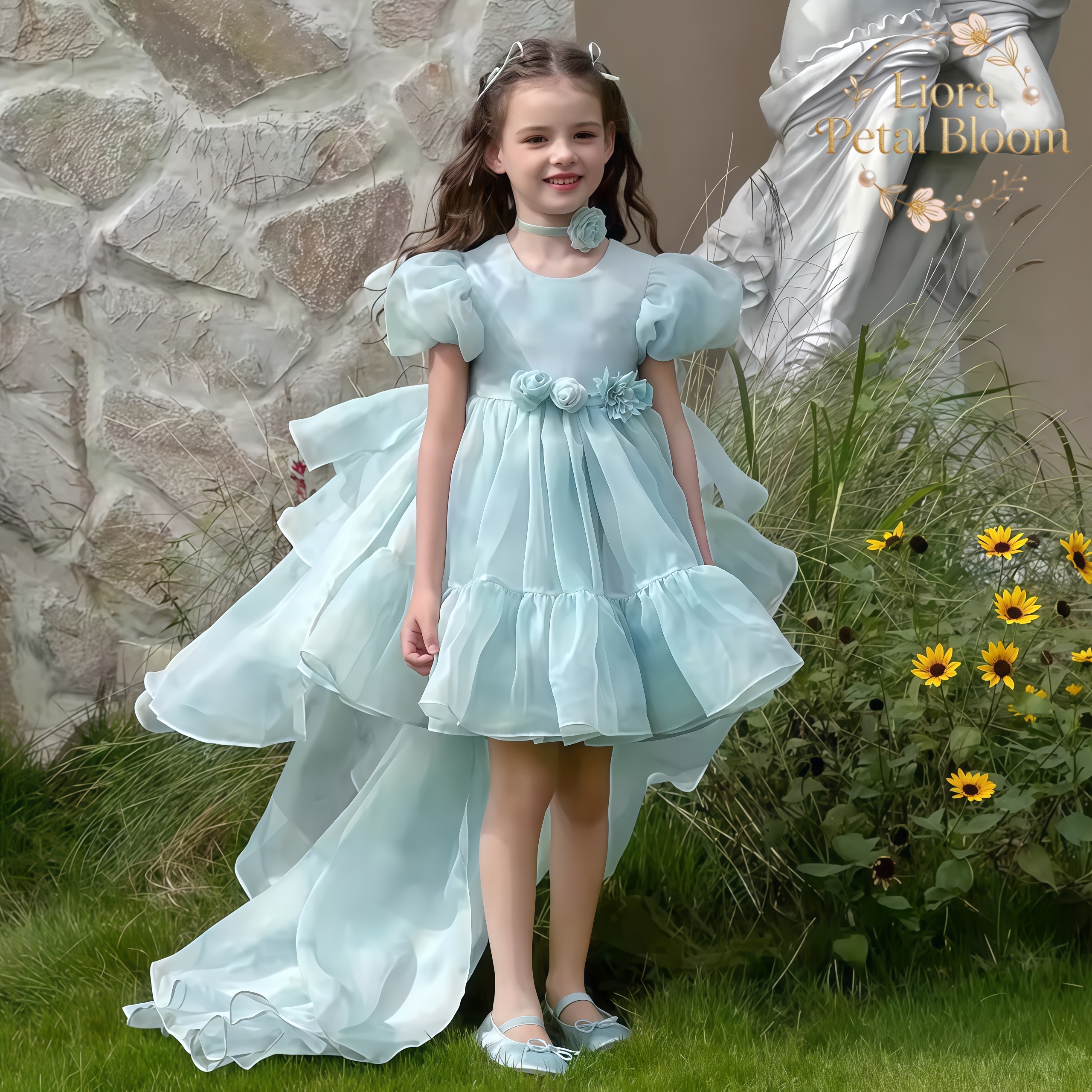 Formal Women'S Wear - Blue Tulle Gown Girls' Bow Party