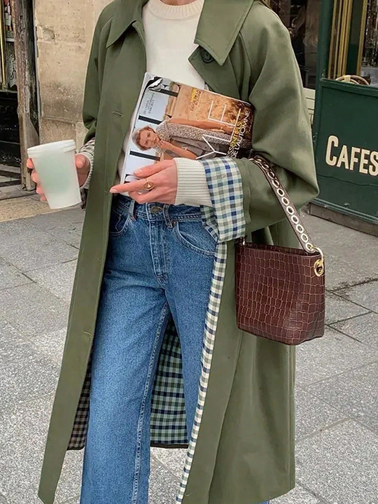 New In Plaid Lining Solid Tren - Trench Coat Formal 리뷰 및 가격