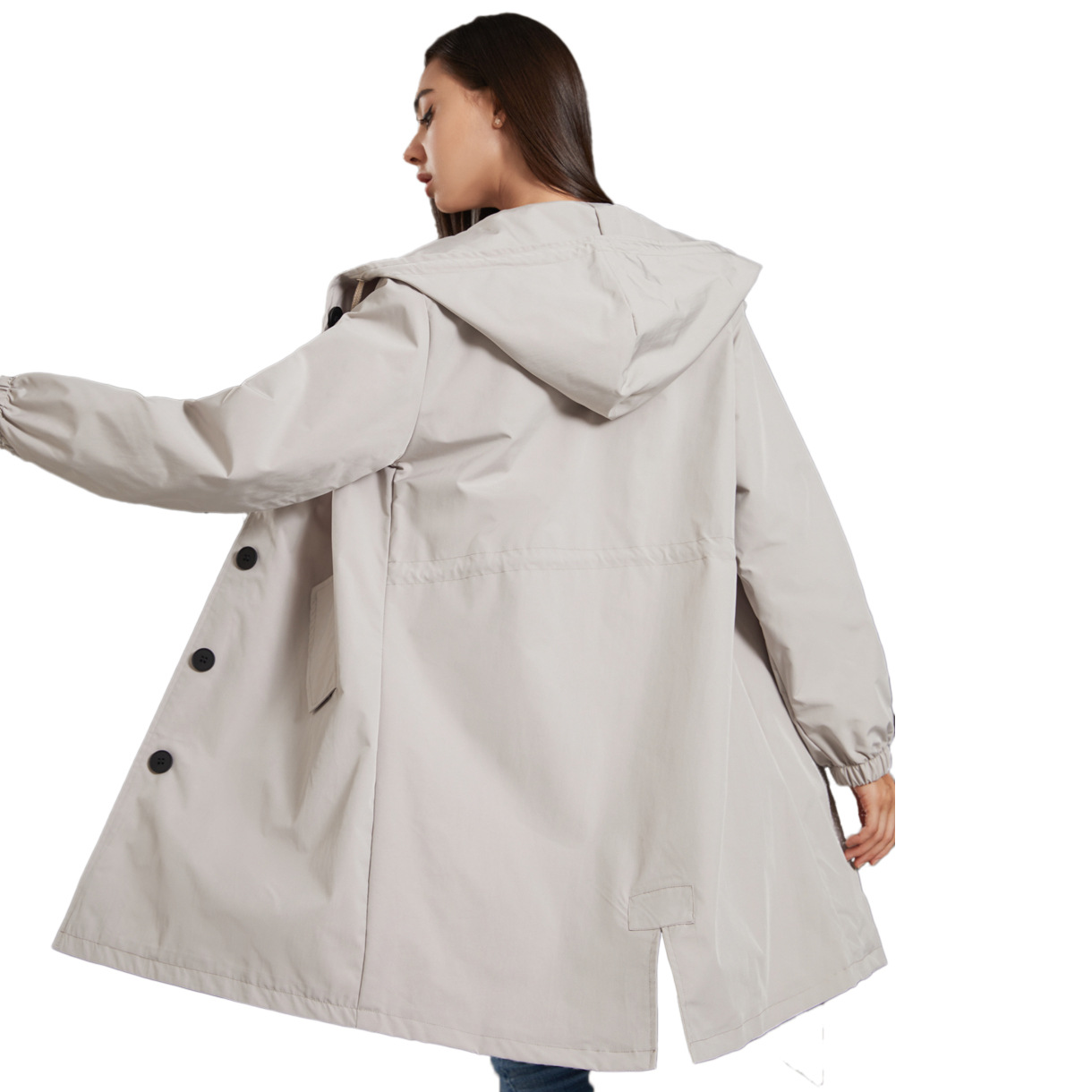 Hooded Women Windbreaker Long  - Trench Coat Formal 리뷰 및 가격