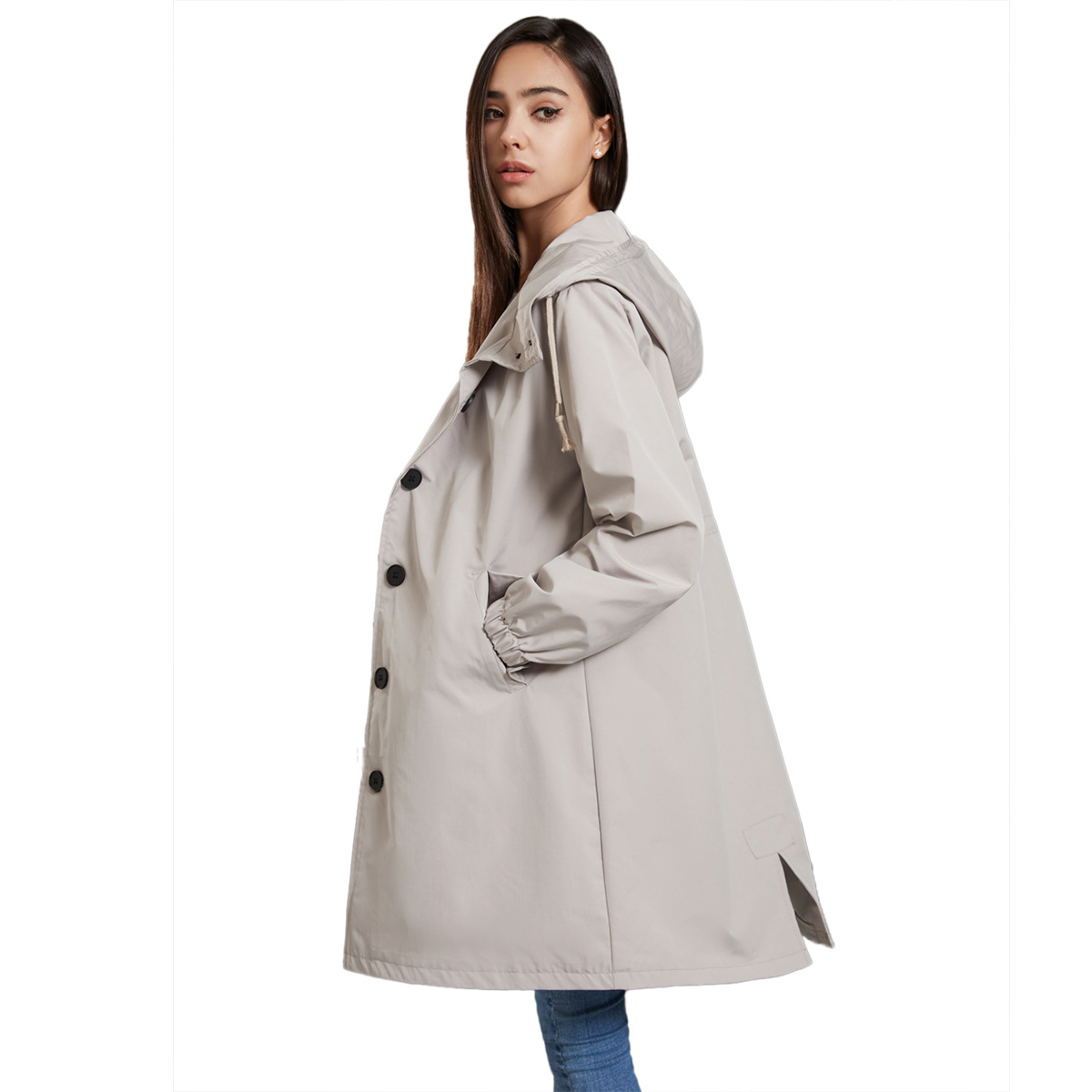 Hooded Women Windbreaker Long  - Trench Coat Formal 리뷰 및 가격
